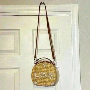 POOLSIDE x Dannijo Ariana “LOVE” Shell Rattan Circular Basket Handbag Purse